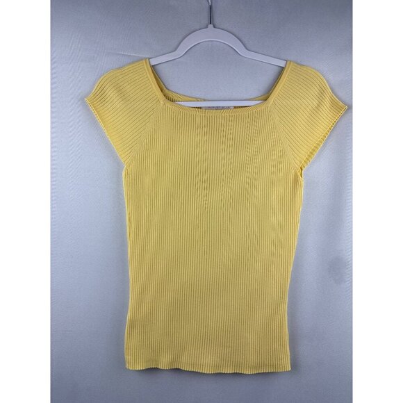 August Silk Womens Ribbed Yellow Top Size S - Picture 2 of 4